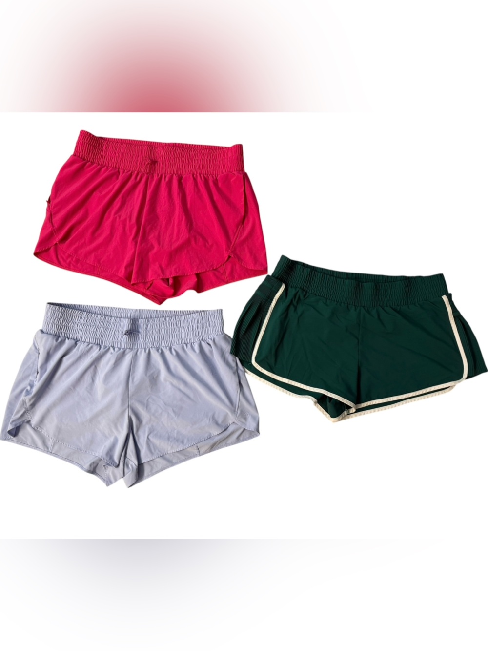 all in motion Women’s Athletic Shorts Trio - Hot Pink, Forest Green, Periwinkle